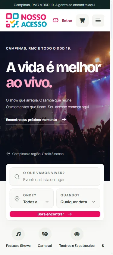 Tela do projeto no celular: Nosso Acesso